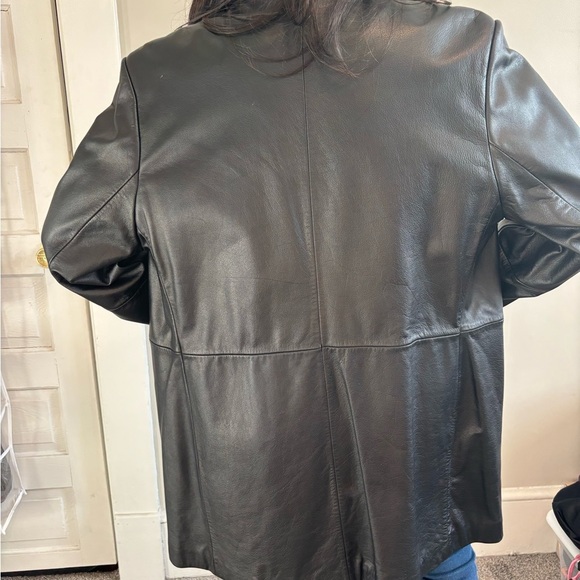Vintage/Y2K Womens Black Leather Midi Button Up Jacket - Size Large - Picture 7 of 14
